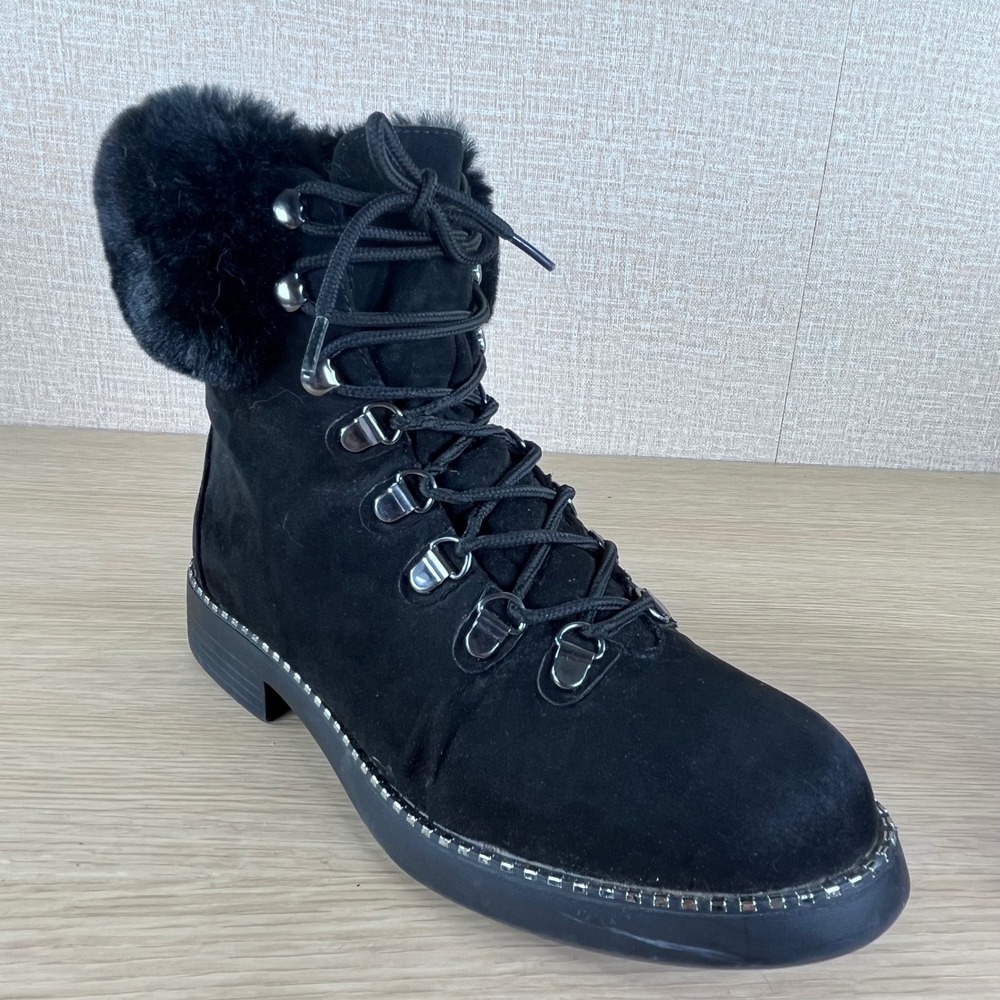 Rouge Helium Womens Trait-22S Black Faux Suede Faux Fur Combat Boots Size 8/38